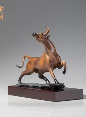 铜金岁月牛转乾坤黄铜牛摆件拓荒牛彩铜工艺品摆件办公室铜器装饰