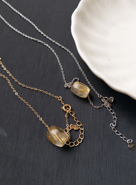 2025天然金发晶路路通吊坠钛晶黄发晶桶珠转运珠项链女招财转运锁