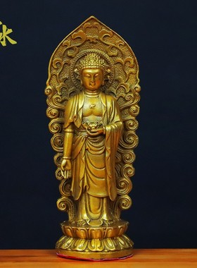 速发纯铜像方三圣佛像 阿弥陀佛观大菩萨音势至神像 站像供奉铜西