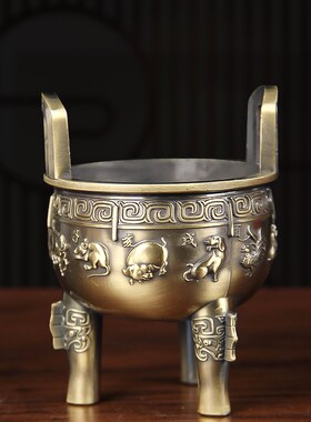 速发十财生肖合炉三足鼎炉摆件仿铜鼎香金家用室内二神爷供奉上香