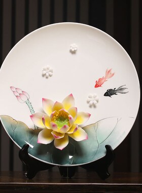 速发陶瓷花办件瓷器挂盘工艺品牡丹纯手工创意客厅摆公室中式瓷雕