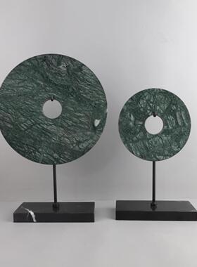 新中式大理石平安扣如意扣桌面摆件客厅玄关酒店电视柜家居装饰品