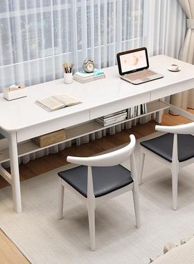 实木双人书桌家用办公学习长条桌学生写字桌子卧室靠墙办公电脑桌