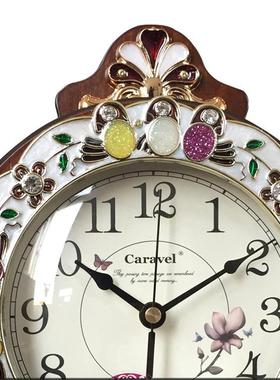 创意欧式复古台钟客厅卧室艺术石英钟摆钟时尚静音木质座钟