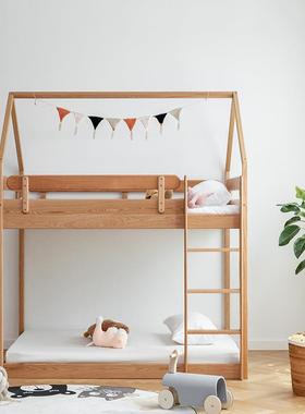 全实木儿童床高低床子母床现代简约上下床两层床白橡木上下铺