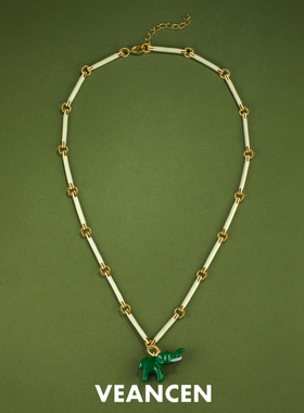 轻奢质感绿小象手工珐琅吊坠项链