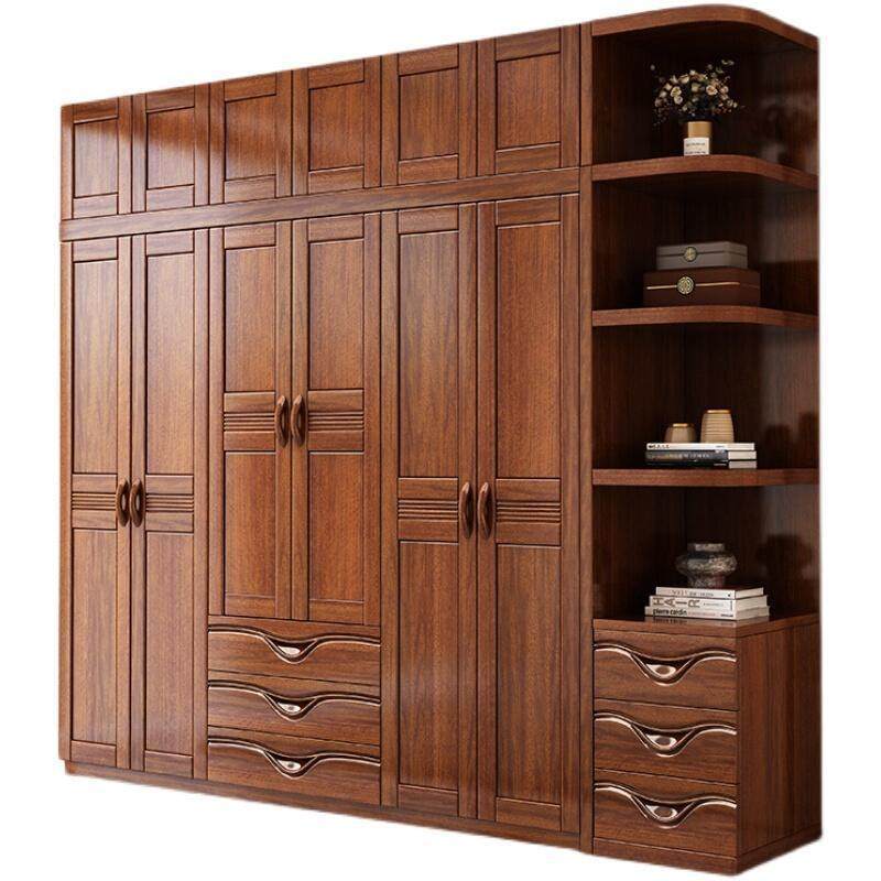 金柜家具胡桃木中式衣橱家用卧室带抽屉顶柜边柜组合收纳实木衣柜,淘宝优惠券,粉丝福利购,淘宝优惠卷