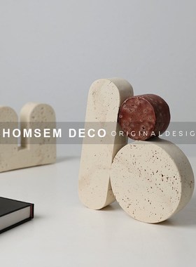 复古小众仿洞石几何艺术摆件样板间客厅书房陈列柜书挡软装工艺品