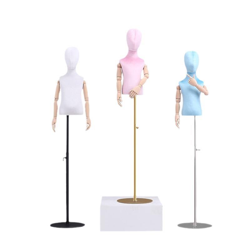 服装店儿童模特道具半身彩色丝绒人台展示架童装店男女小孩模特架 - 图3