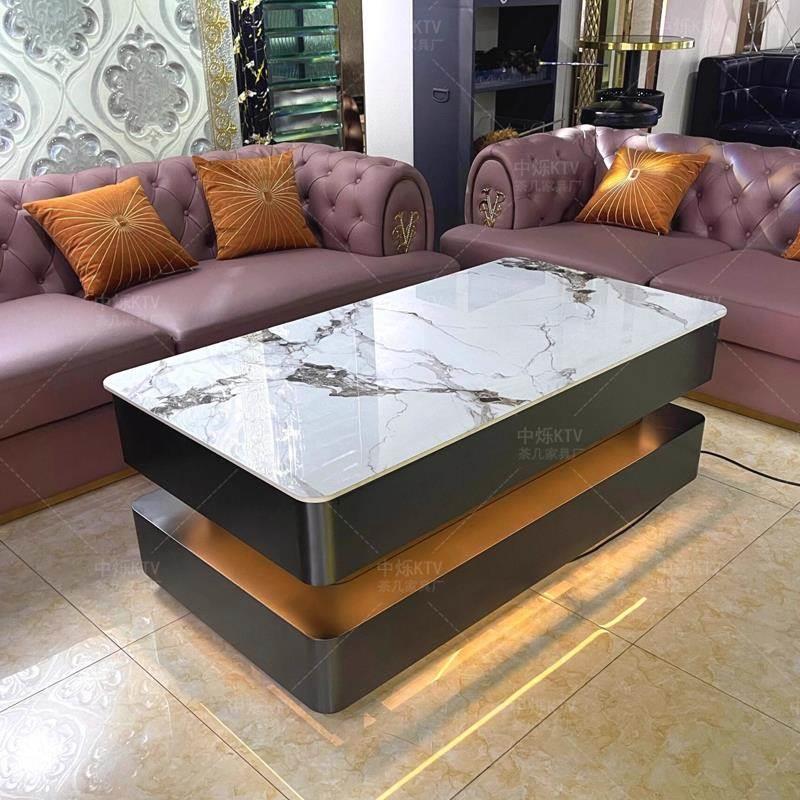 KTV岩石板茶几不锈钢大理石桌子定制酒吧会所包厢专用轻奢卡座桌 - 图2
