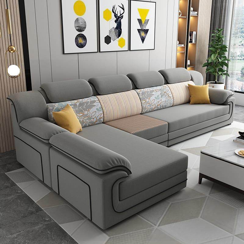 新款客厅简约现代免洗乡村冬夏凉席布艺沙发贵妃组合3.2m/3.6米 - 图3