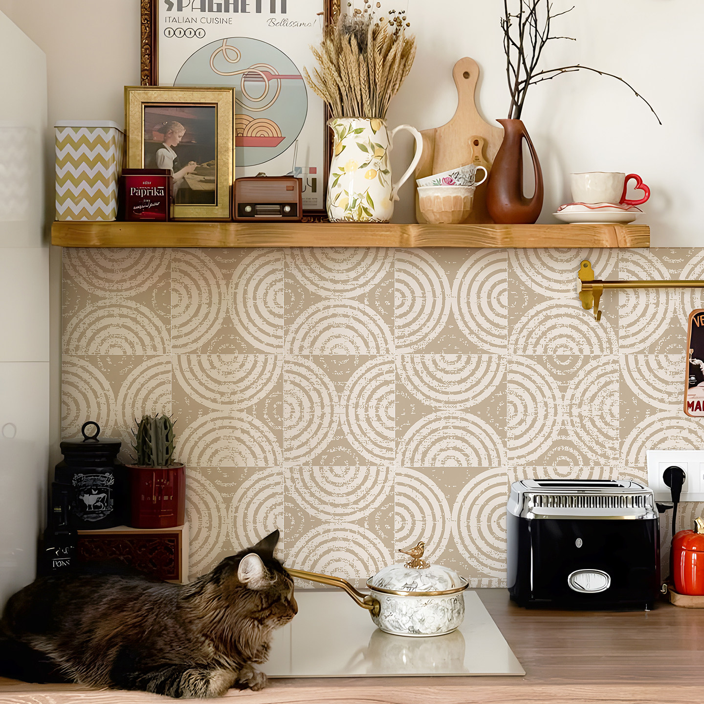 厨房防油贴纸美式复古墙面装饰灶台耐高温洗手台遮丑壁纸防水加厚,淘宝优惠券,粉丝福利购,淘宝优惠卷