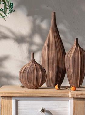 中古风组合花瓶摆件禅意实木桌面干花瓶侘寂风客厅插花民宿装饰品
