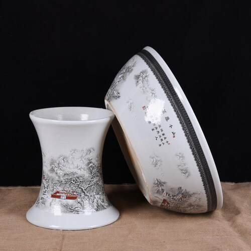 陶瓷落地立柱式鱼缸碗莲睡莲盆大号养鱼盆乌龟荷花缸家用造景摆件 - 图0