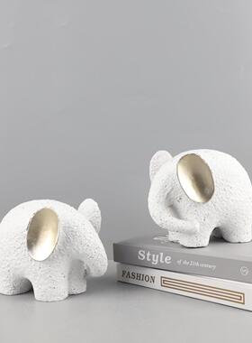 北欧创意卡通抽象树脂金耳小象动物摆件玄关卧室儿童房家居装饰品