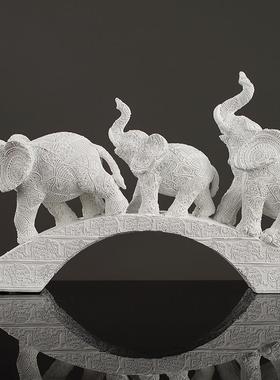 浮雕花纹大象摆件一对客厅玄关招财创意树脂工艺品雕像家居装饰品