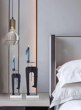 欧式极简黑色金属交错烛台客厅餐桌饰品摆件样板房售楼处摆设装饰