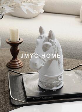 轻奢意式黑白马首雕塑艺术摆件家居客厅书房酒柜电视柜简约装饰品
