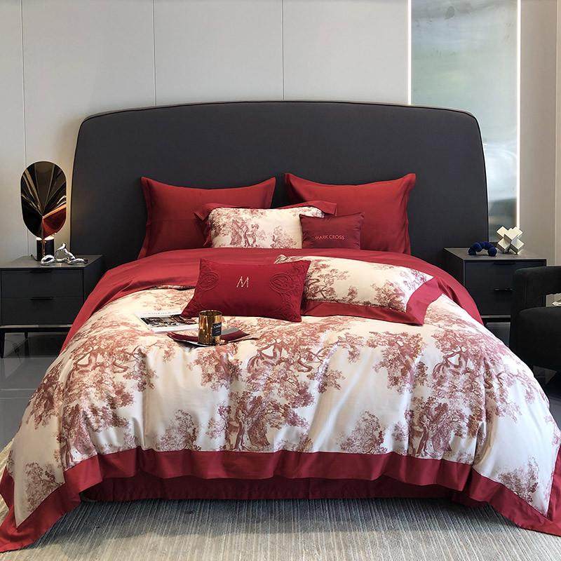 90n时尚100支长绒棉四件套婚庆数码印花大红色被套床上结婚用品,淘宝优惠券,粉丝福利购,淘宝优惠卷