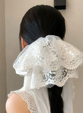 韩系公主风白色蕾丝网纱大肠发圈女高级感超大号发饰发绳春季新款