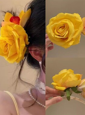 2025春夏新款气质黄色花朵鸭嘴抓夹女度假风发夹高级感头饰发卡