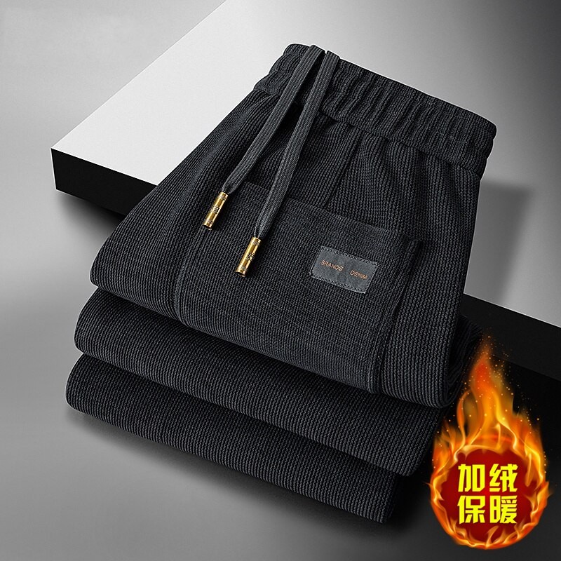 意大利卫裤男秋冬季加绒加厚运动裤中年爸爸宽松大码直筒休闲裤男 - 图1