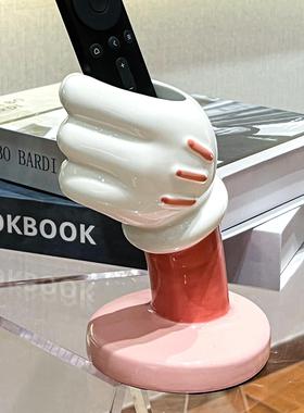 玄关收纳摆件书桌个性装饰品米奇手握花瓶桌面遥控器创意网红潮玩