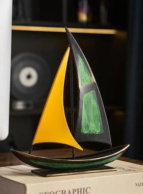 覆古一帆风顺帆船酒柜摆件轻奢高档客厅玄关电视柜办公室桌装饰品