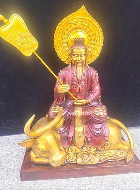 老君骑牛纯铜老子骑牛黄铜老子出关铜像老君骑卧牛家居供奉摆件