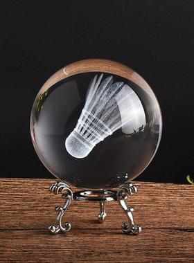 水晶球3D内雕羽毛球客厅桌面摆件定制图案体育运动 印字生日礼物