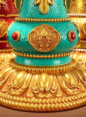 藏村手摇转轮底座八吉祥雕花室内家用转筒底座转动金桶底座摆件