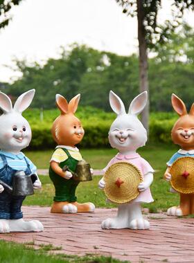 庭院花园彷真动物摆件户外幼儿园林景观装饰品卡通兔子玻璃纤维雕