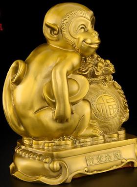 黄铜猴子摆件客厅吉祥物十二生肖猴子聚宝盆办公室电视柜酒柜大号