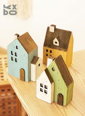 YBOX创意乡村田园木质小房子家居发光摆件挂饰圣诞装饰咖啡店饰品