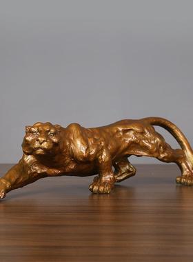 包邮黄铜豹摆件猎豹金钱豹客厅公司办公室新中式装饰品乔迁开业