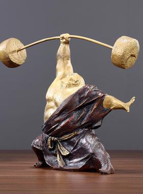 黄铜杂技力大千金举重男人摆件家居玄关办公室办公桌商务礼品摆设