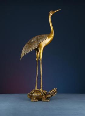 包邮 黄铜摆件《龟鹤延年》家居饰品铜工艺品客厅办公室装饰礼