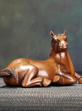 包邮紫铜卧马摆件马到成功铜生肖马镇纸小茶宠书房桌面装饰品