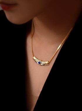 蓝月湾原创设计重工项链贝母青金石感复古法式女时尚新品