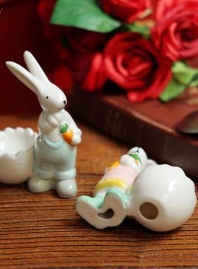 卡通可爱小兔子鸡蛋托早餐鸡蛋收纳碟碗餐具熟鸡蛋杯陶瓷家居摆件