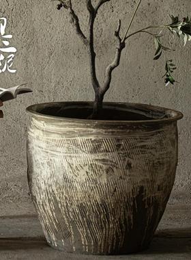 景德镇覆古风做旧落地大花盆家居民宿庭院园林中式陶瓷大口径花瓶