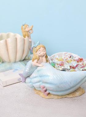 地中海ins风卡通美人鱼梳妆台首饰收纳花盆客厅桌面装饰树脂摆件