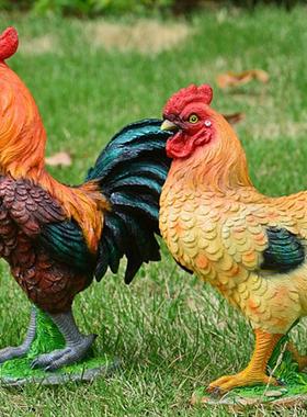 货源公鸡母鸡小鸡摆件庭院花园装饰品家禽鸡模型树脂工艺礼品