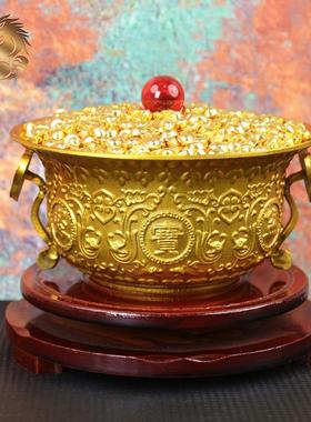 宏达全黄铜吉祥如意聚财聚宝盆办公室玄关大号聚宝盆铜器摆件