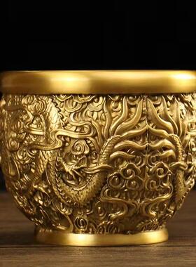 纯铜龙纹缸新中式复古创意个性潮流家用客厅办公室烟缸奢华大摆件