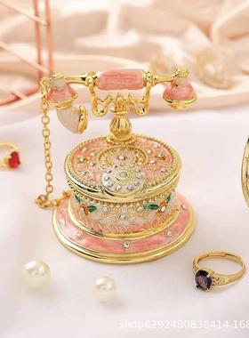 复古电话机外贸工艺品珐琅彩首饰盒家居梳妆台小摆件爆款饰品