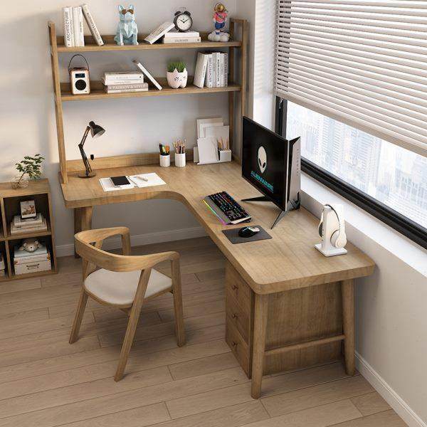 实木转角书桌书架一体组合定制学生写字台家用卧室拐角桌电脑桌,淘宝优惠券,粉丝福利购,淘宝优惠卷