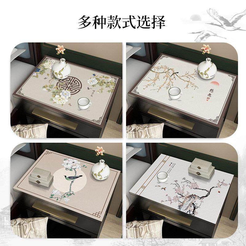新中式花鸟风月皮革防尘床头柜桌垫布防水pu桌垫家用免洗边柜桌布,淘宝优惠券,粉丝福利购,淘宝优惠卷