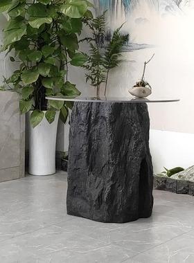 仿真石头桌脚桌腿底座定制玻璃钢摆件中式轻奢实木大理石创意支撑