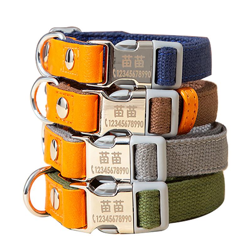 Pet dog collar engraved anti-lost dog tag collar small dog medium and large dog golden retriever teddy collar supplies